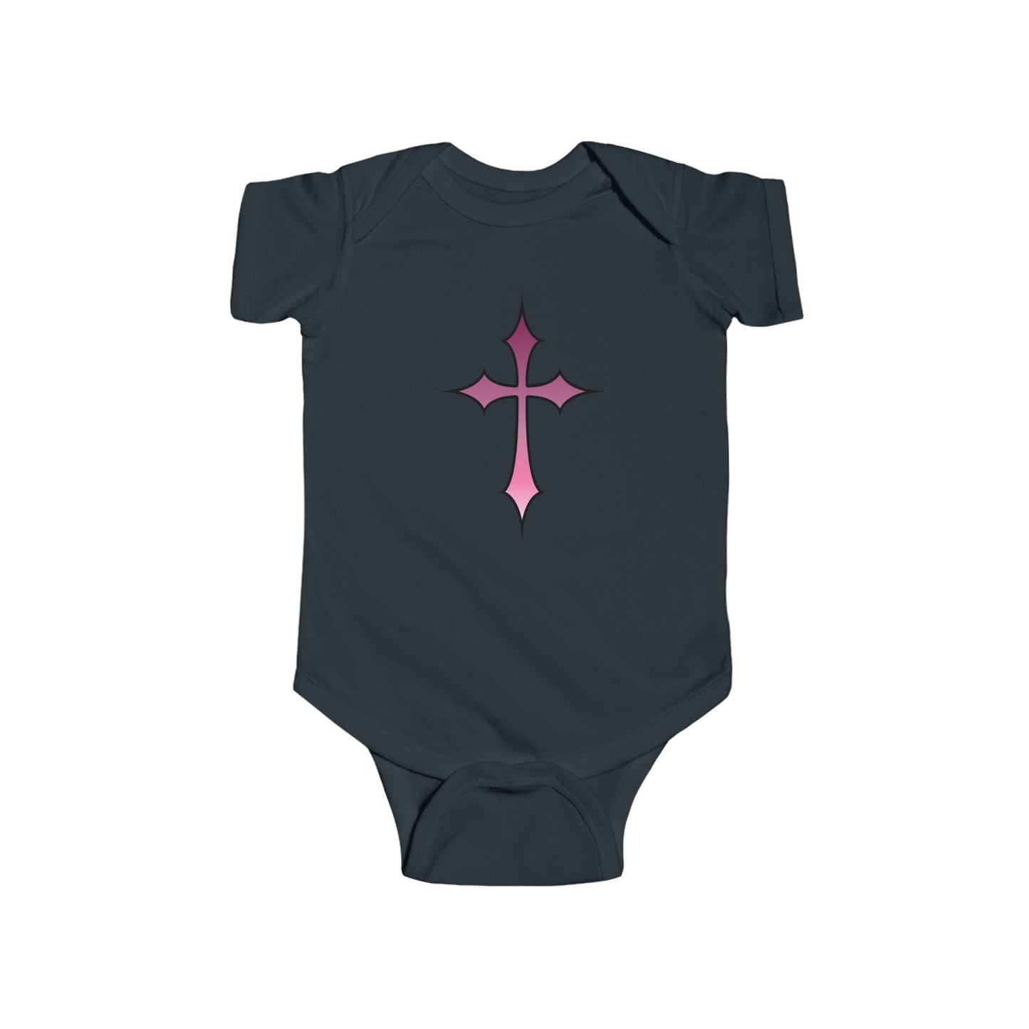 Baby Bodysuit - Pink Cross Infant Fine Jersey Bodysuit for Newborn, Religious Baptism Gift and Faithful Baby Shower Present