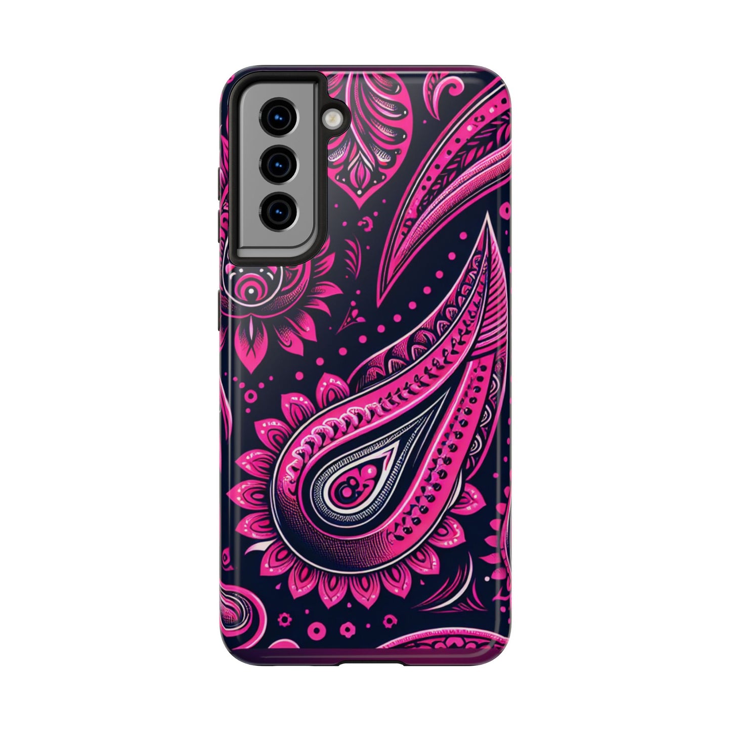 Phone Case - Vibrant Hot Pink Paisley with Black Background