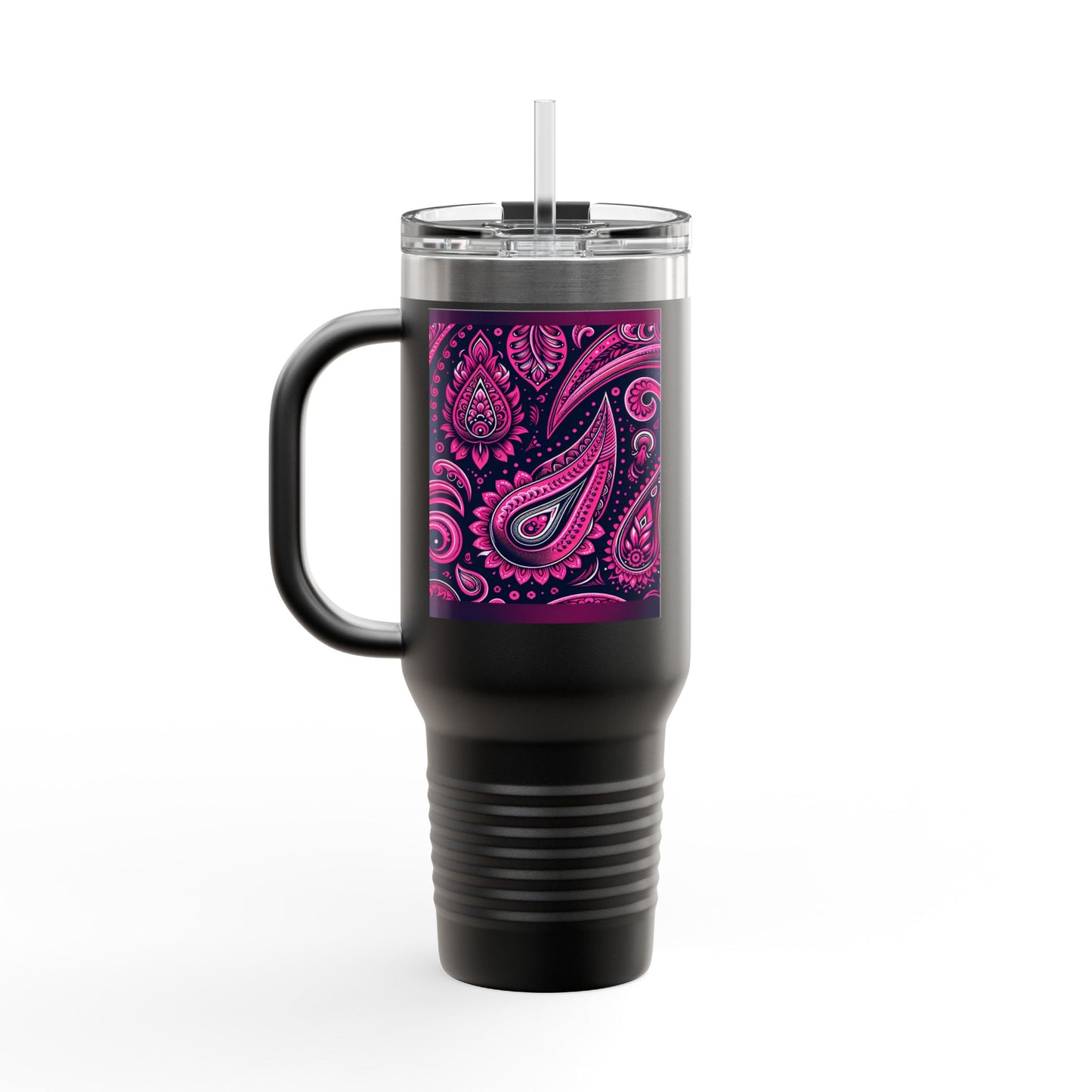 Black Travel Mug with Hot Pink Paisley Faith Insulated Travel Mug, 40oz - Coffee Lovers Gift for Holidays