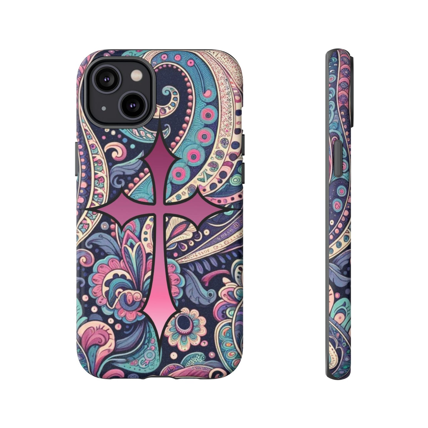 Colorful Cross Phone Case, Tough Phone Cover, Bohemian Style, Unique Gift for Her, Spiritual Design, Easter Accessories