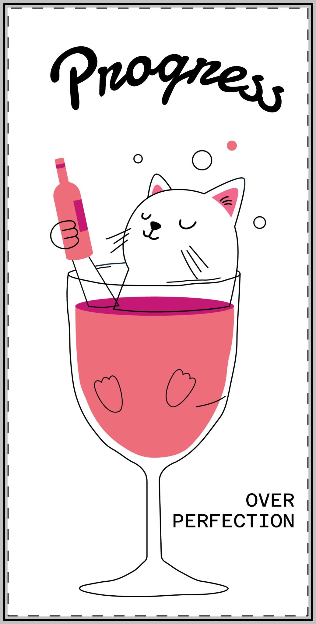 Magnet - Cat in Wine Glass with Bubbles