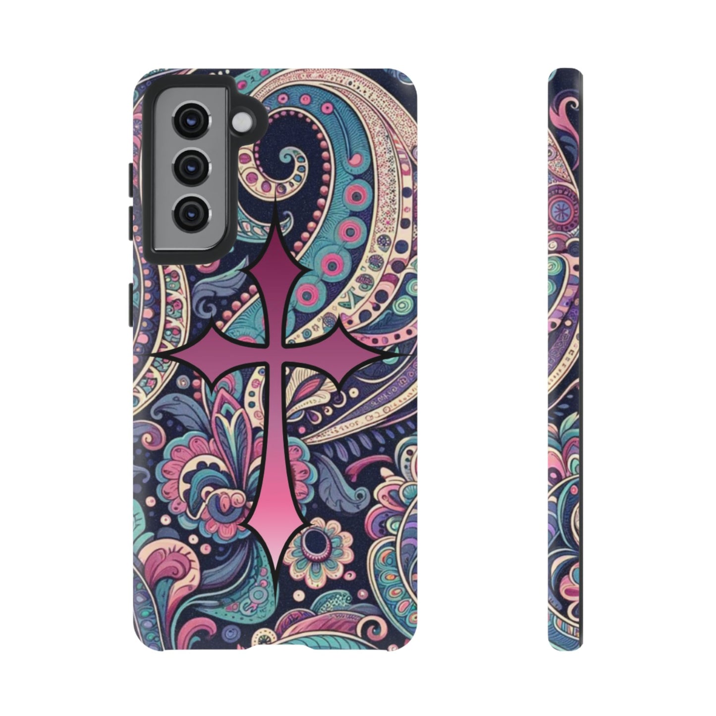 Colorful Cross Phone Case, Tough Phone Cover, Bohemian Style, Unique Gift for Her, Spiritual Design, Easter Accessories