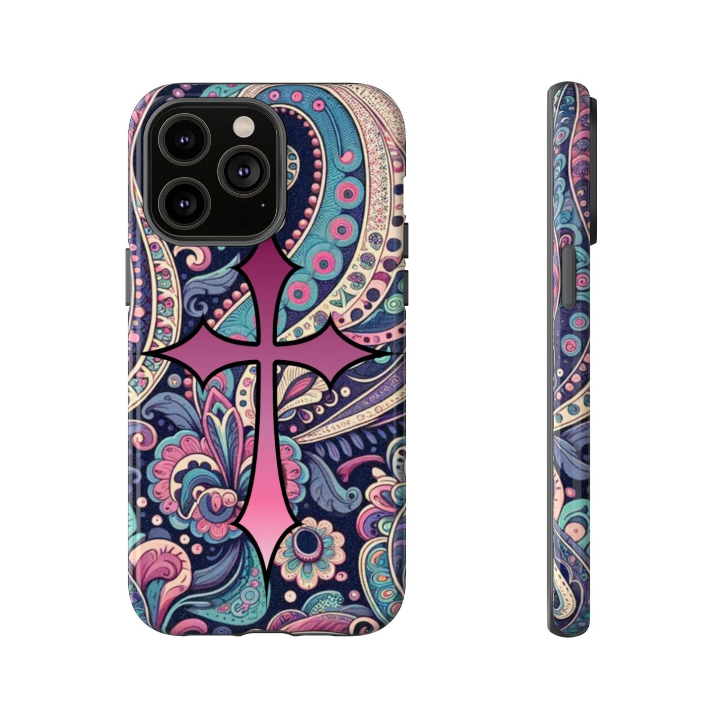 Colorful Cross Phone Case, Tough Phone Cover, Bohemian Style, Unique Gift for Her, Spiritual Design, Easter Accessories