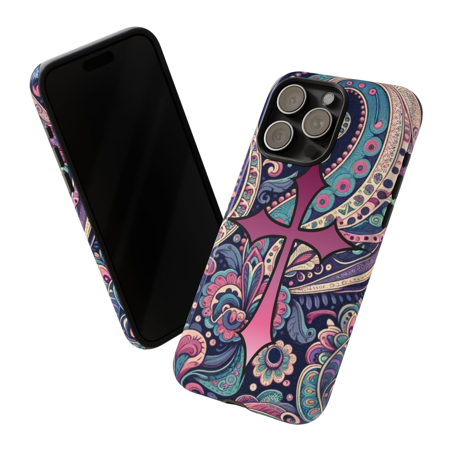 Colorful Cross Phone Case, Tough Phone Cover, Bohemian Style, Unique Gift for Her, Spiritual Design, Easter Accessories