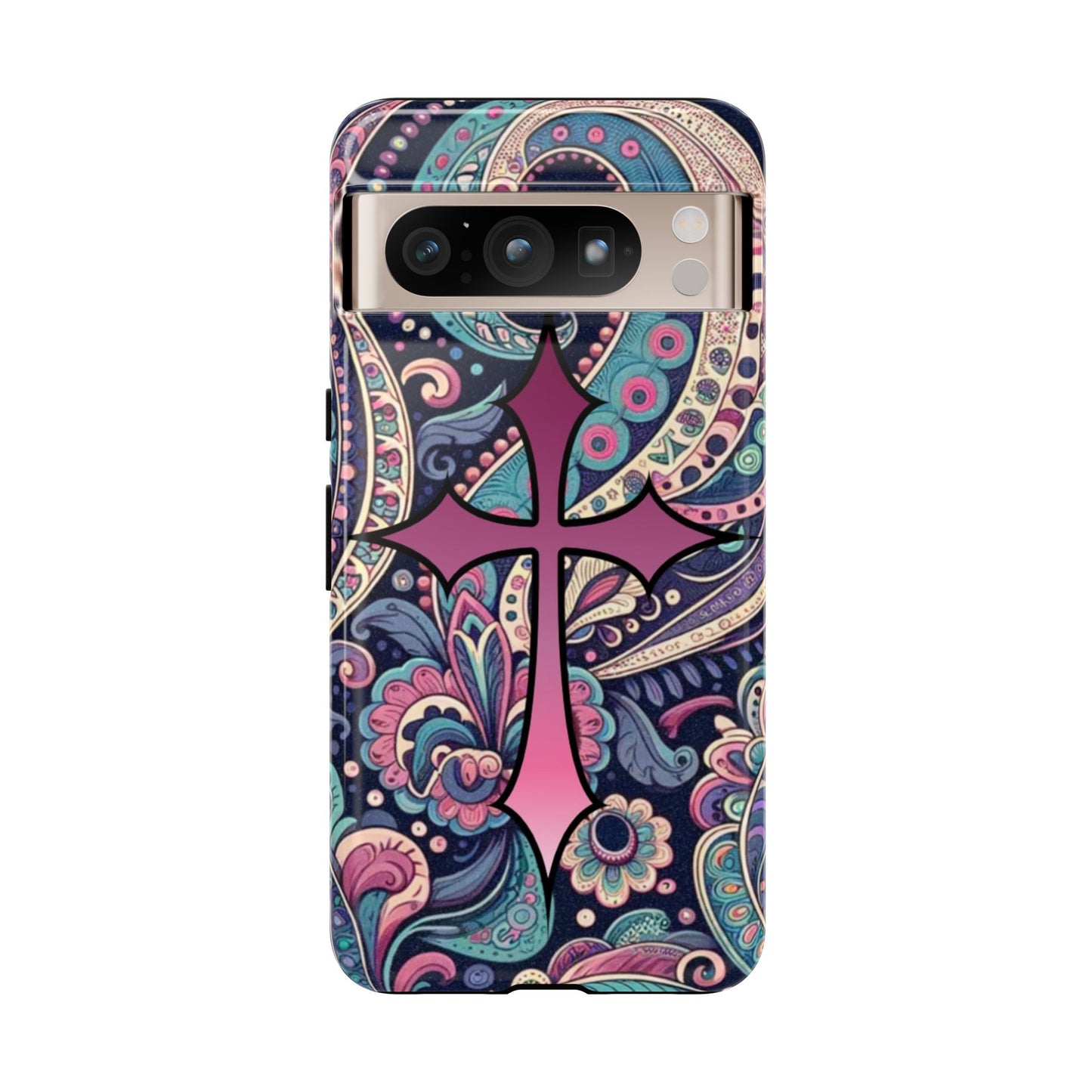 Colorful Cross Phone Case, Tough Phone Cover, Bohemian Style, Unique Gift for Her, Spiritual Design, Easter Accessories
