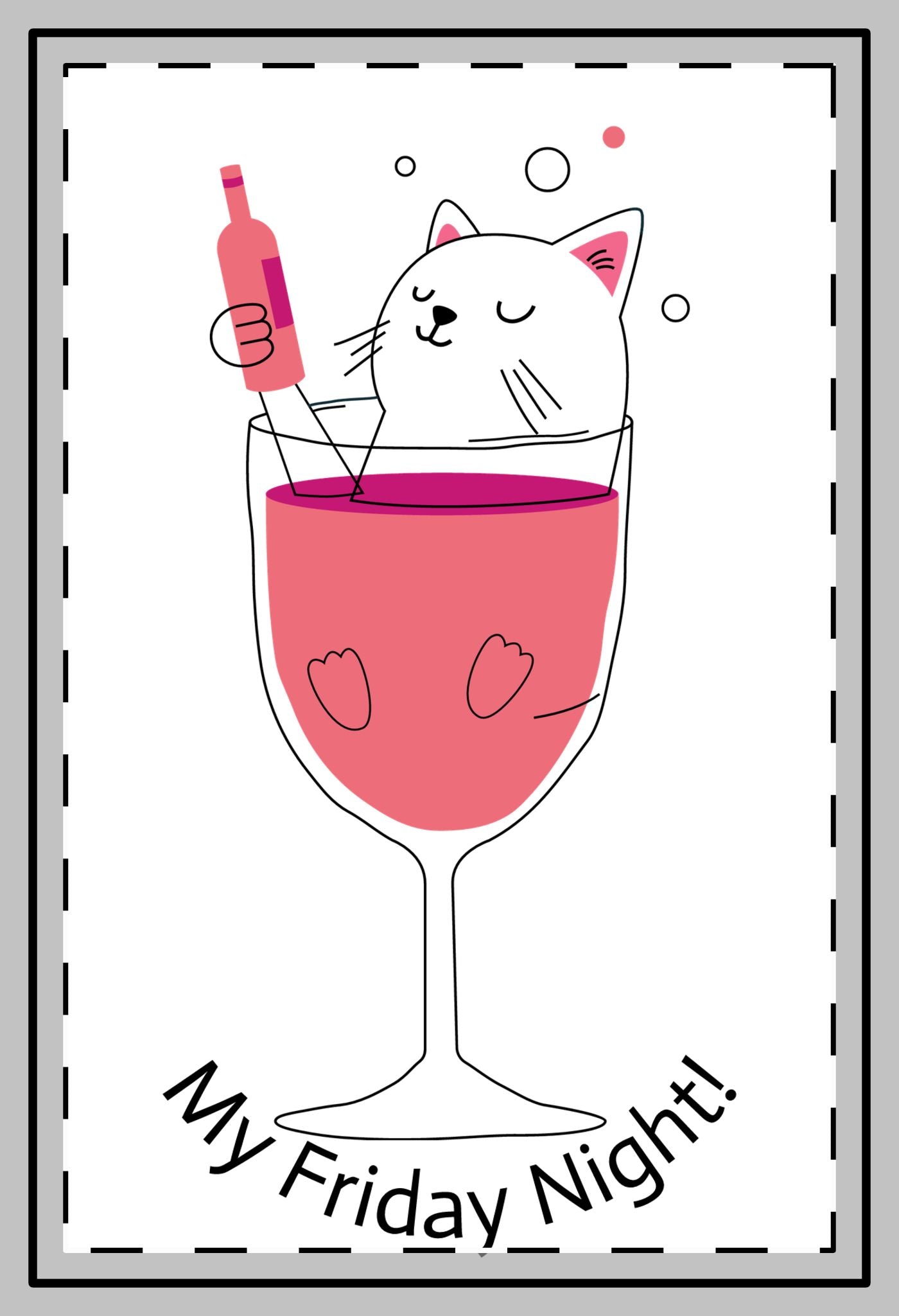 Magnet - Cat in Wine Glass with Bubbles