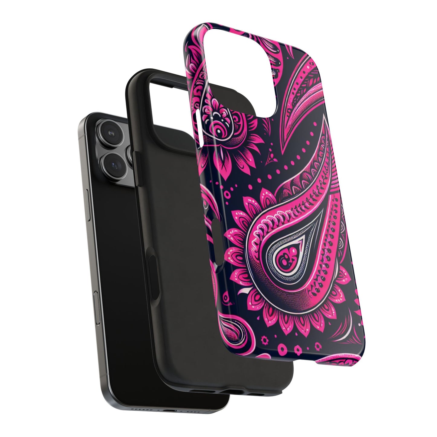 Phone Case - Vibrant Hot Pink Paisley with Black Background