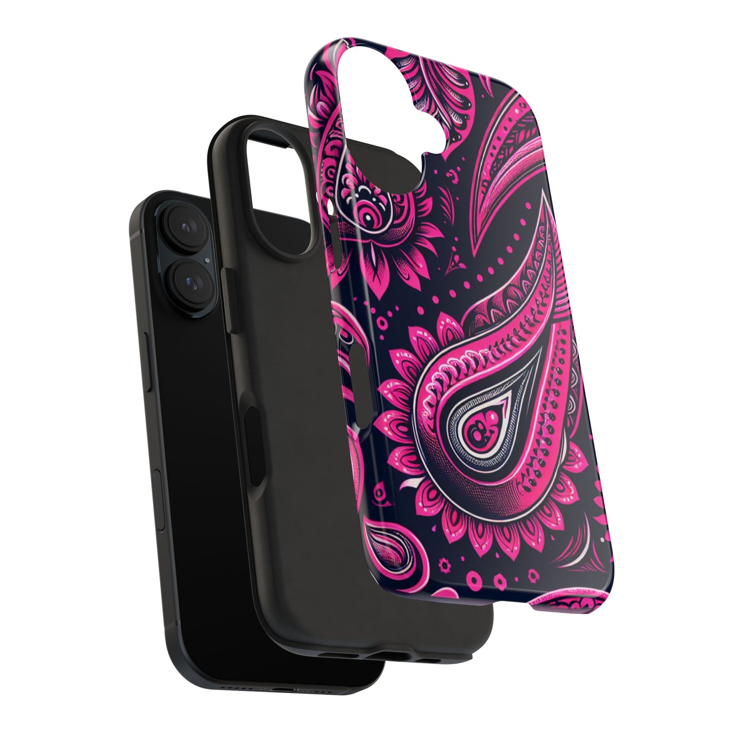 Phone Case - Vibrant Hot Pink Paisley with Black Background