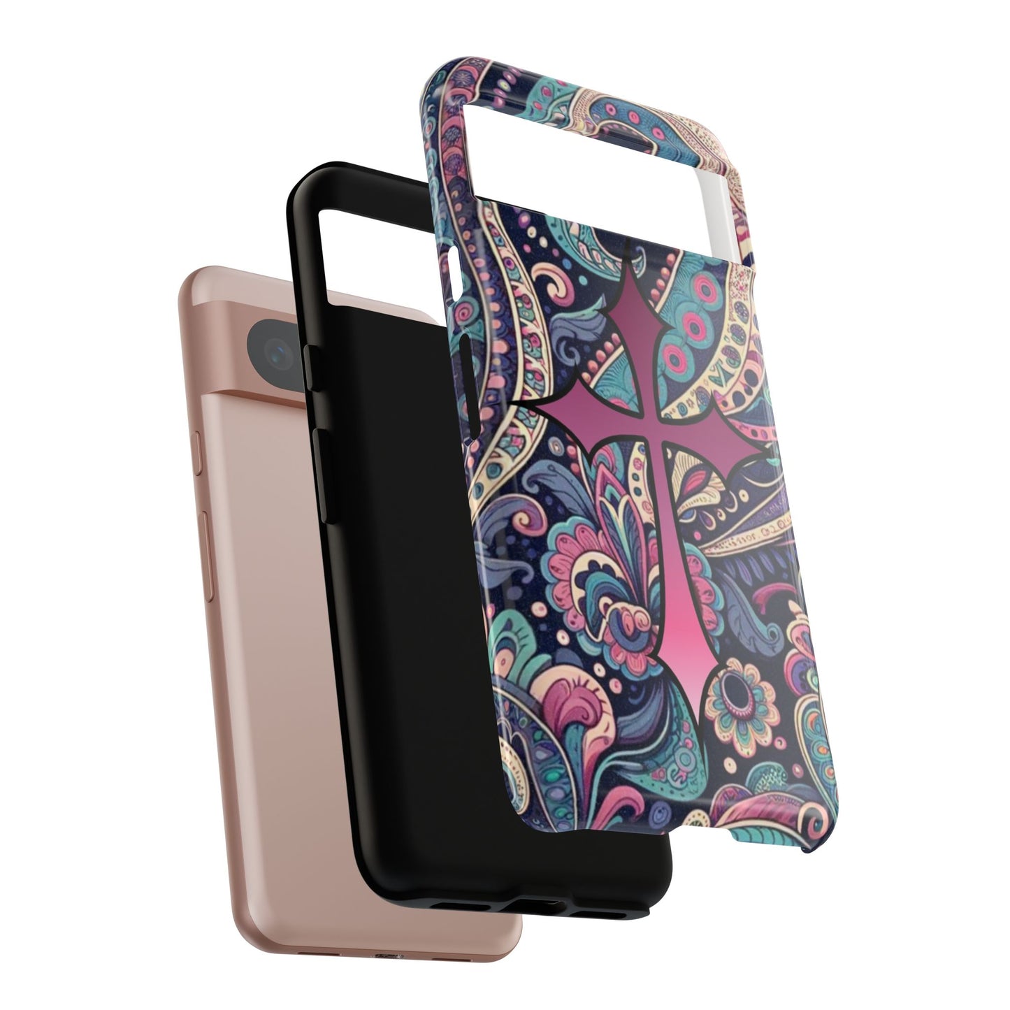 Colorful Cross Phone Case, Tough Phone Cover, Bohemian Style, Unique Gift for Her, Spiritual Design, Easter Accessories