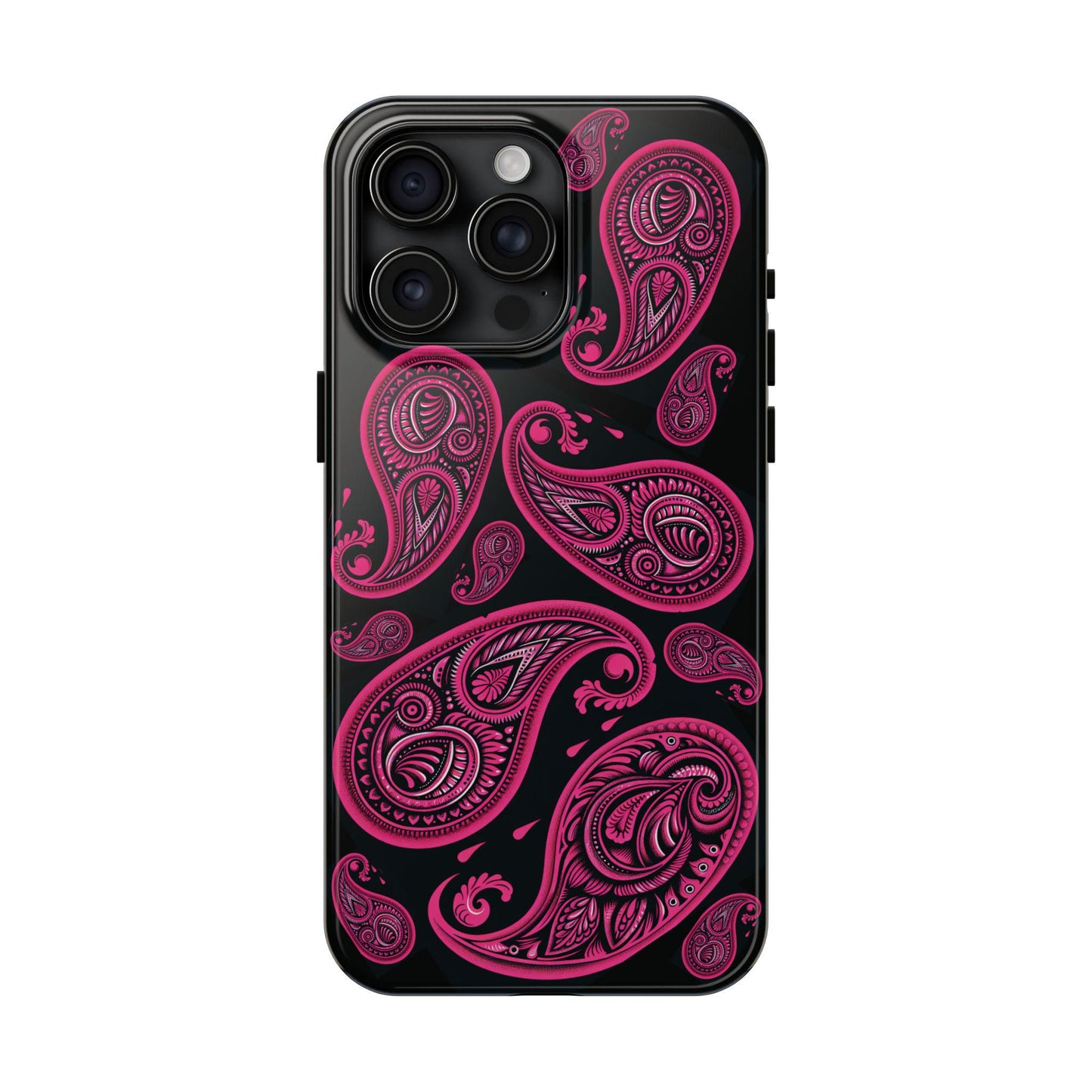 Hot Pink Paisley on black Phone Case