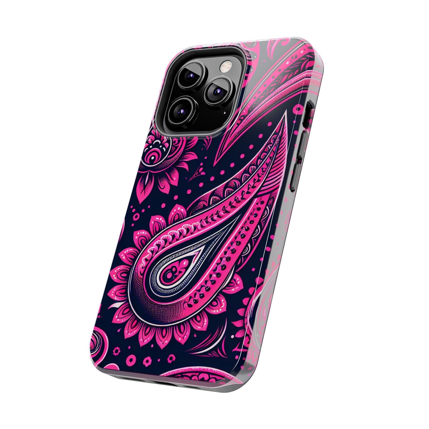 Phone Case - Vibrant Hot Pink Paisley with Black Background