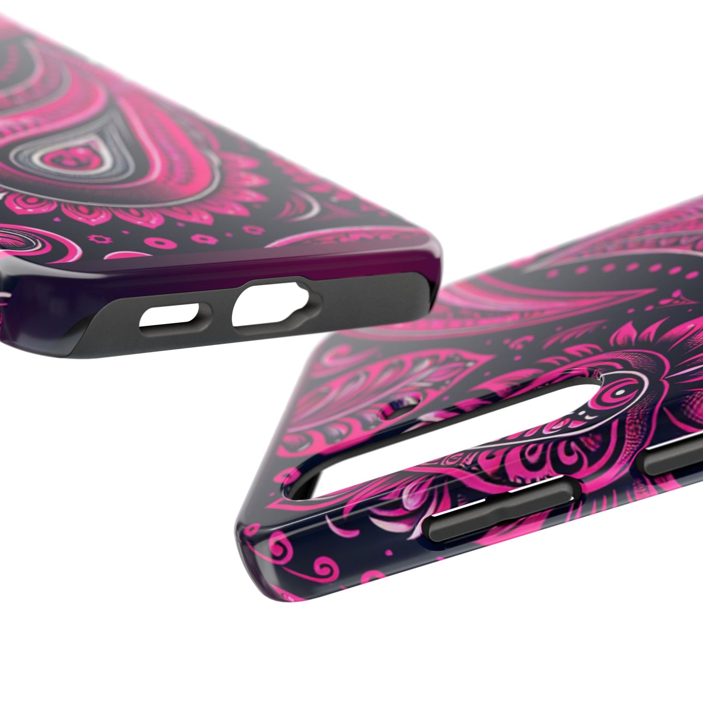 Phone Case - Vibrant Hot Pink Paisley with Black Background