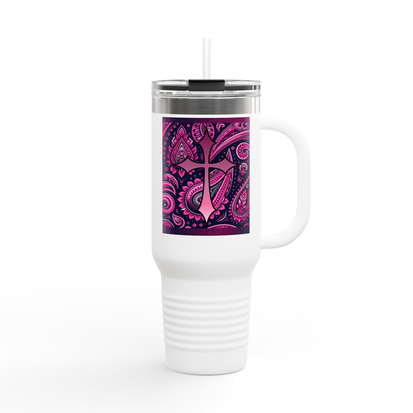 Pink Paisley Faith Insulated Travel Mug, 40oz - Coffee Lovers Gift for Holidays