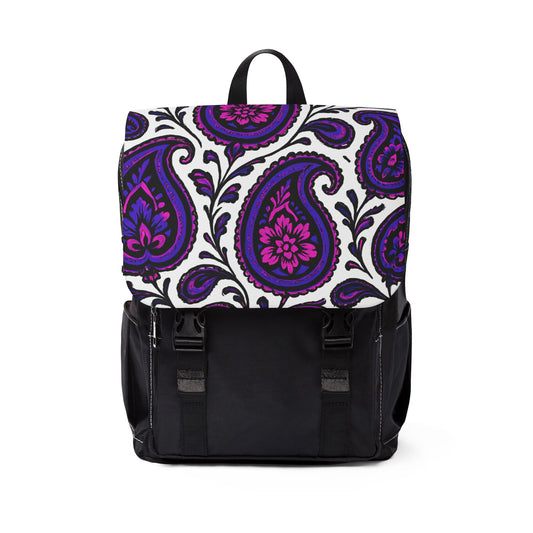 Paisley Purple Shoulder Backpack — Casual Travel & School Bag