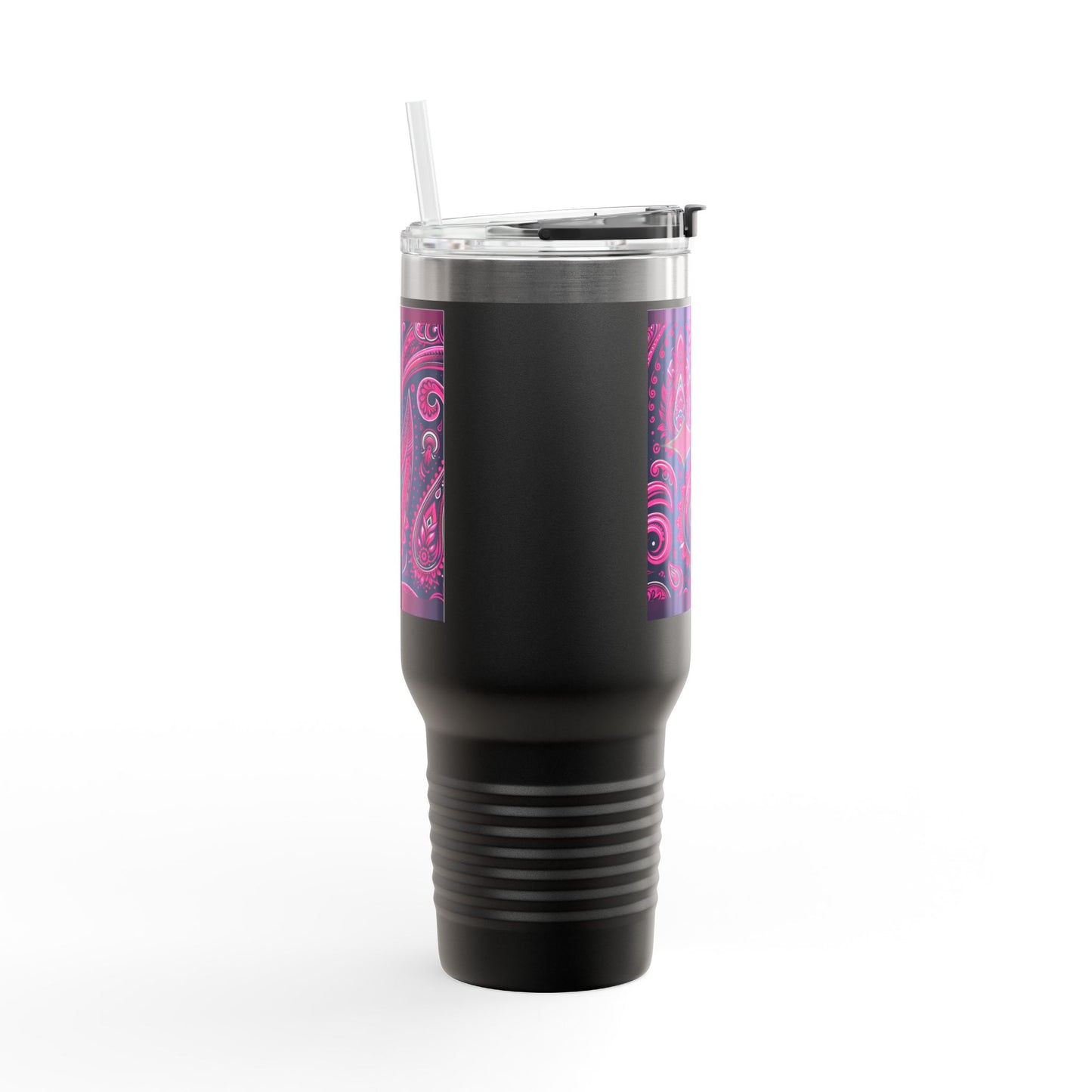 Black Travel Mug with Hot Pink Paisley Faith Insulated Travel Mug, 40oz - Coffee Lovers Gift for Holidays