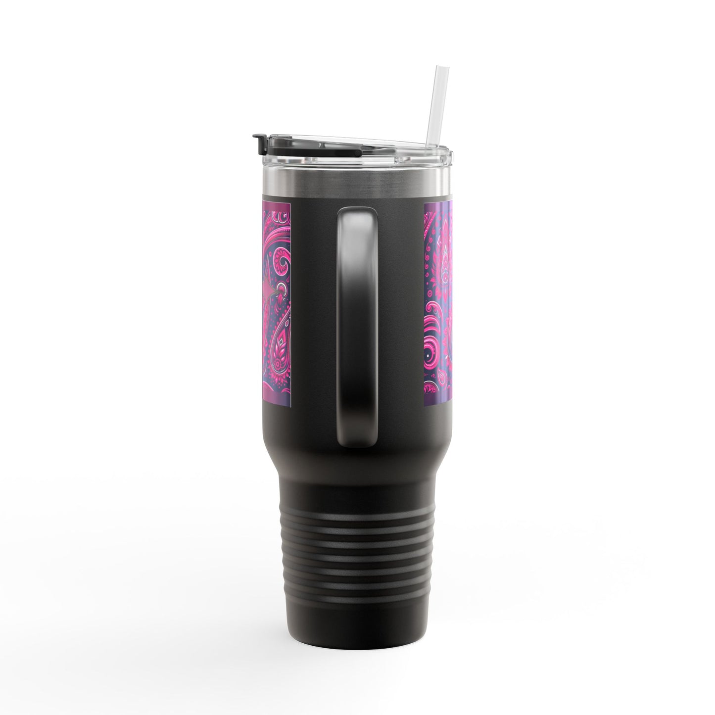 Black Travel Mug with Hot Pink Paisley Faith Insulated Travel Mug, 40oz - Coffee Lovers Gift for Holidays