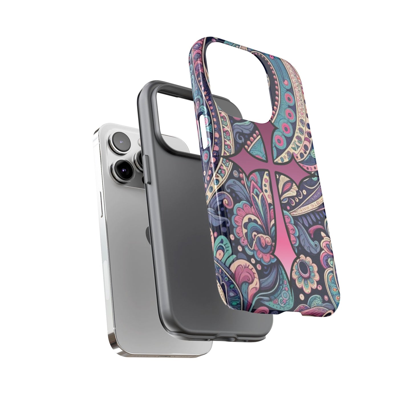 Colorful Cross Phone Case, Tough Phone Cover, Bohemian Style, Unique Gift for Her, Spiritual Design, Easter Accessories