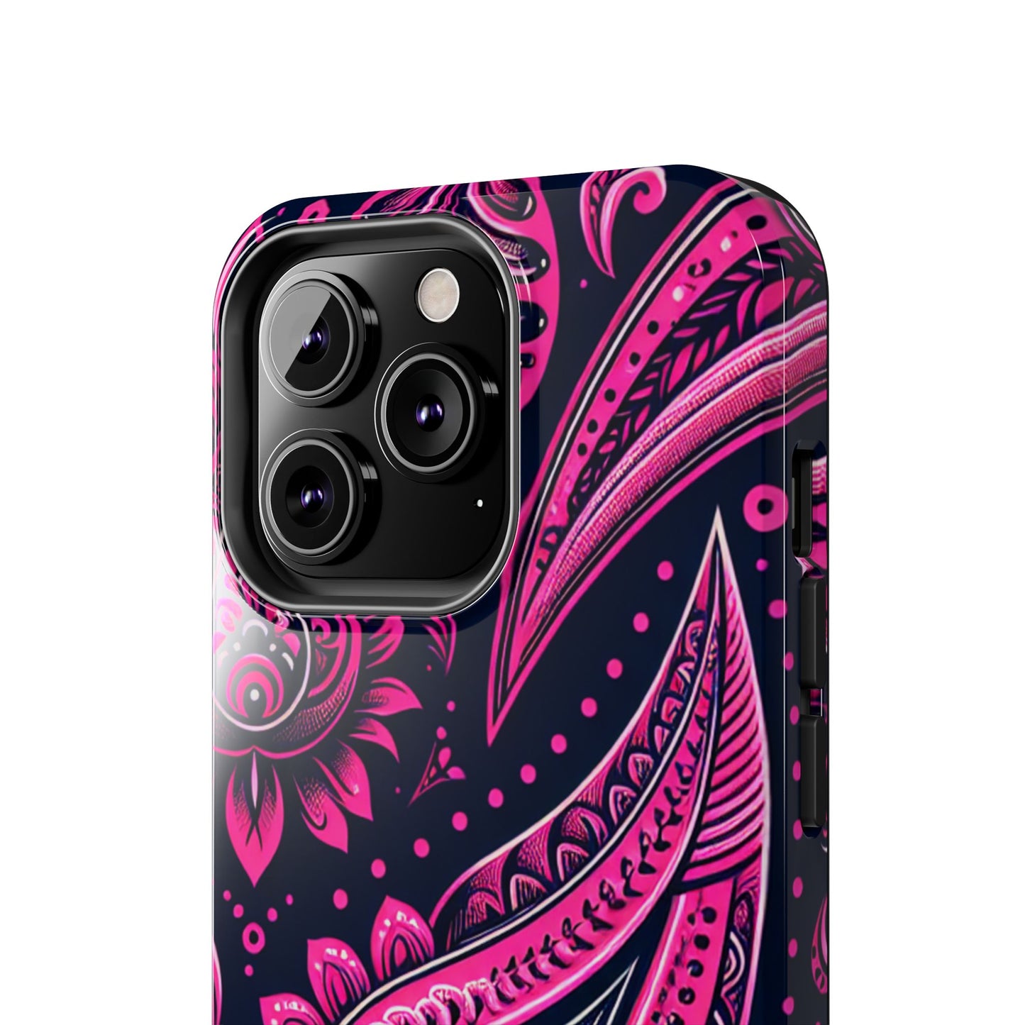 Phone Case - Vibrant Hot Pink Paisley with Black Background