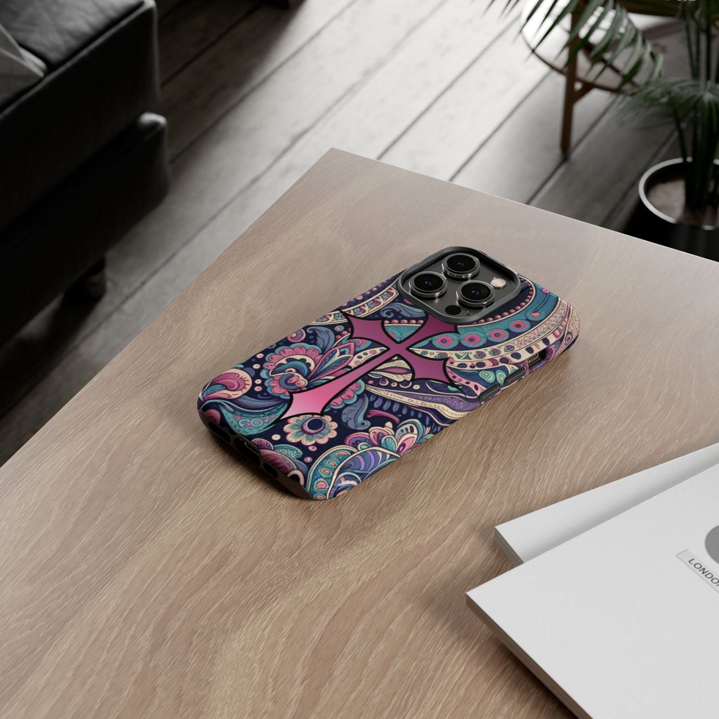 Colorful Cross Phone Case, Tough Phone Cover, Bohemian Style, Unique Gift for Her, Spiritual Design, Easter Accessories