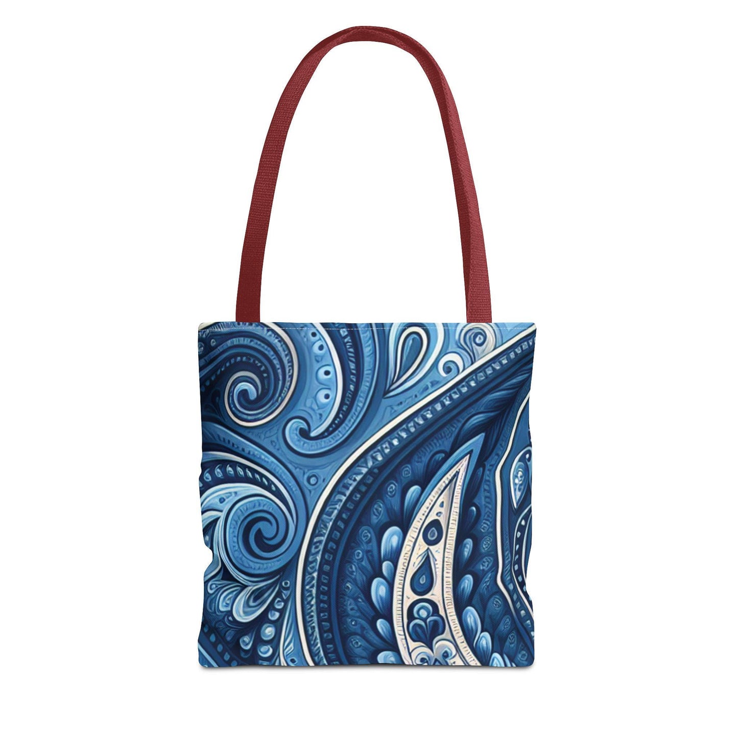 Blue Paisley Tote Bag - Trendy Boho Style School Book Overnight Bag, Chic Personalized Durable Handle Color Choice, Fashion Carryall, Beach
