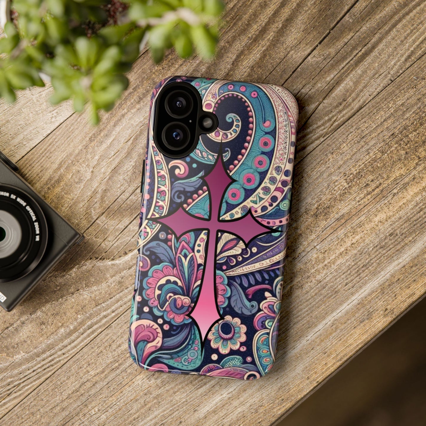 Colorful Cross Phone Case, Tough Phone Cover, Bohemian Style, Unique Gift for Her, Spiritual Design, Easter Accessories
