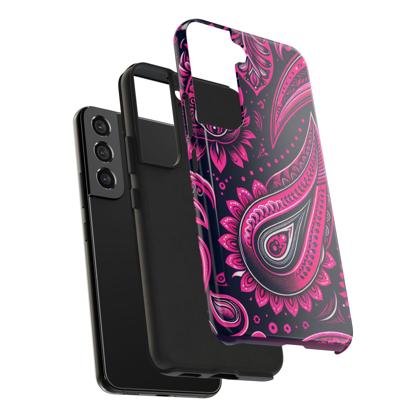 Phone Case - Vibrant Hot Pink Paisley with Black Background
