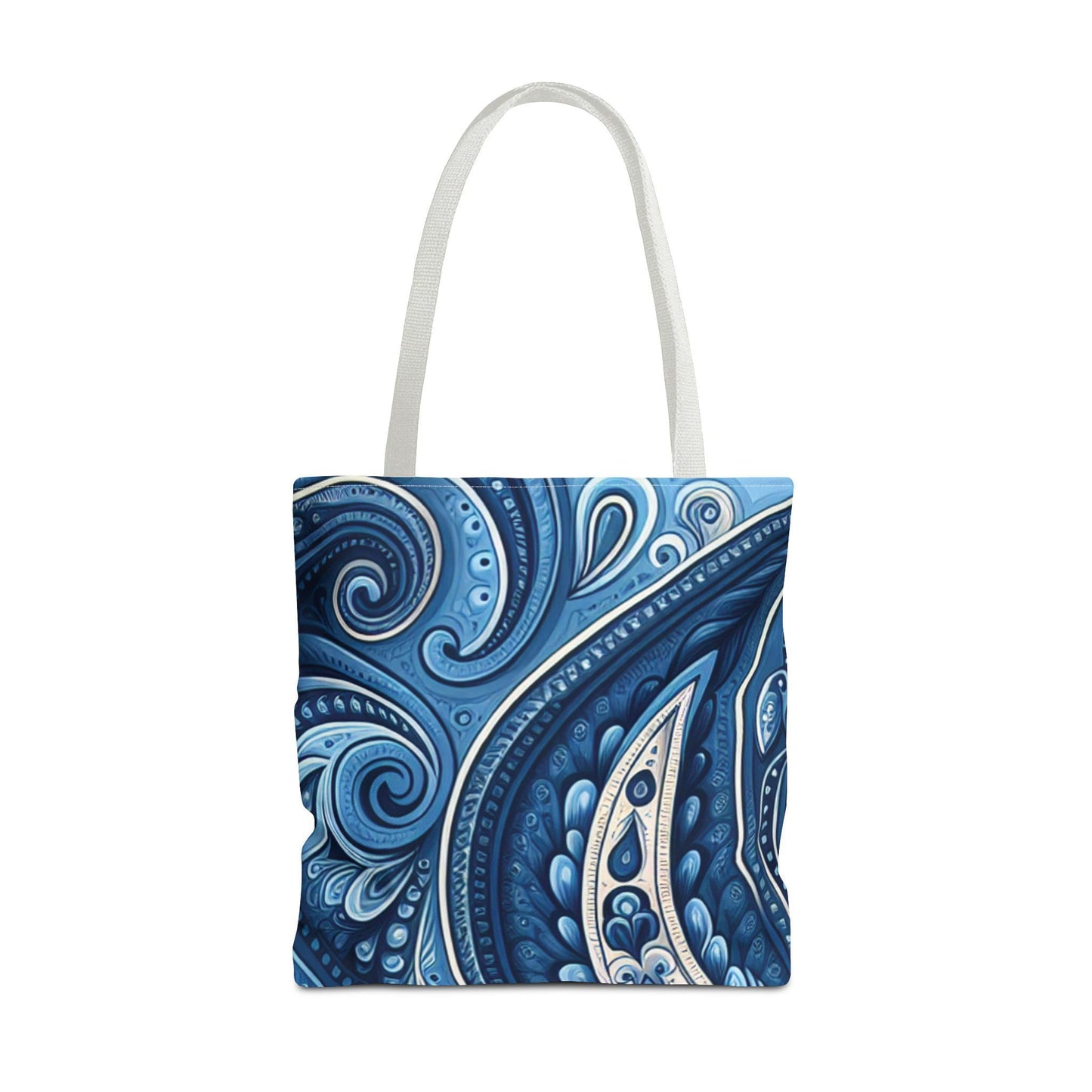 Blue Paisley Tote Bag - Trendy Boho Style School Book Overnight Bag, Chic Personalized Durable Handle Color Choice, Fashion Carryall, Beach