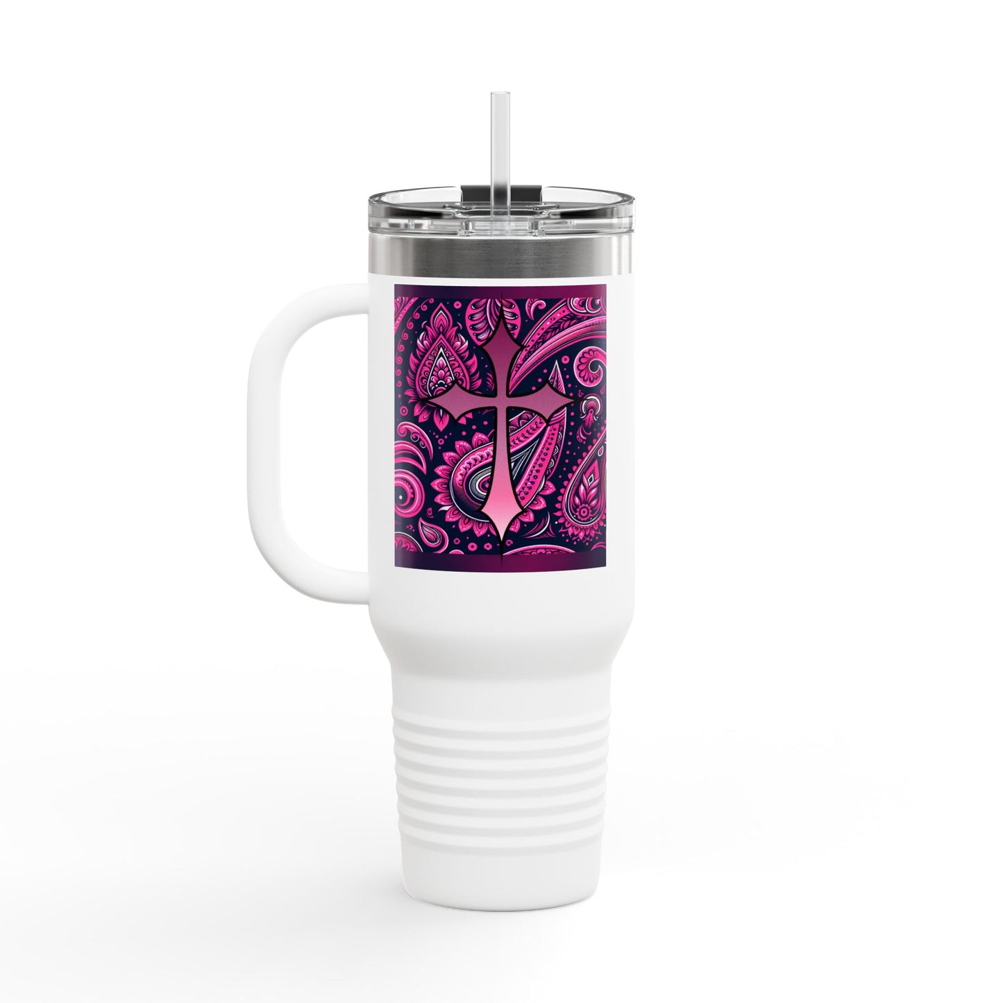 Pink Paisley Faith Insulated Travel Mug, 40oz - Coffee Lovers Gift for Holidays