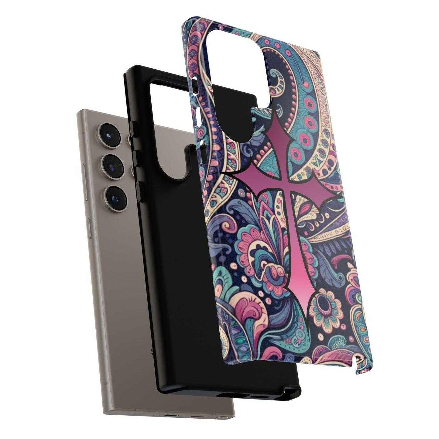 Colorful Cross Phone Case, Tough Phone Cover, Bohemian Style, Unique Gift for Her, Spiritual Design, Easter Accessories