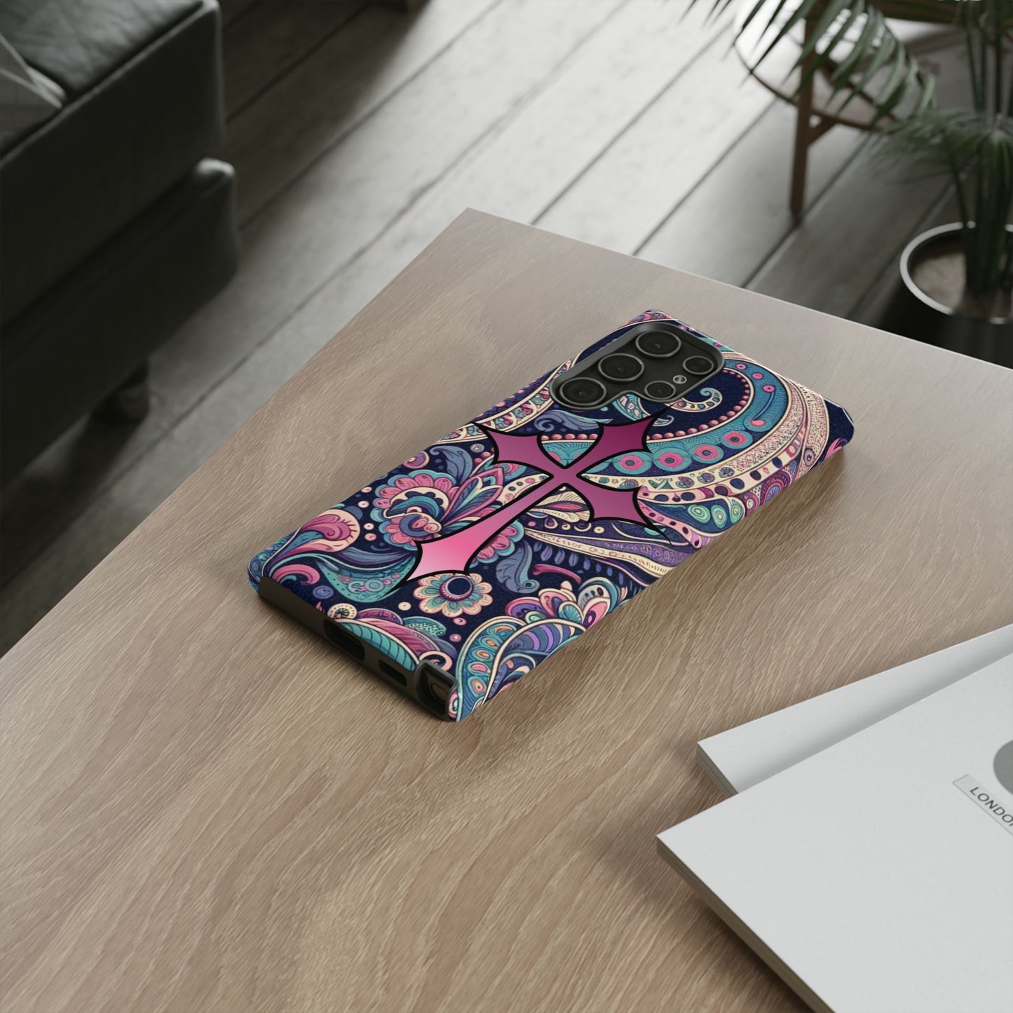 Colorful Cross Phone Case, Tough Phone Cover, Bohemian Style, Unique Gift for Her, Spiritual Design, Easter Accessories