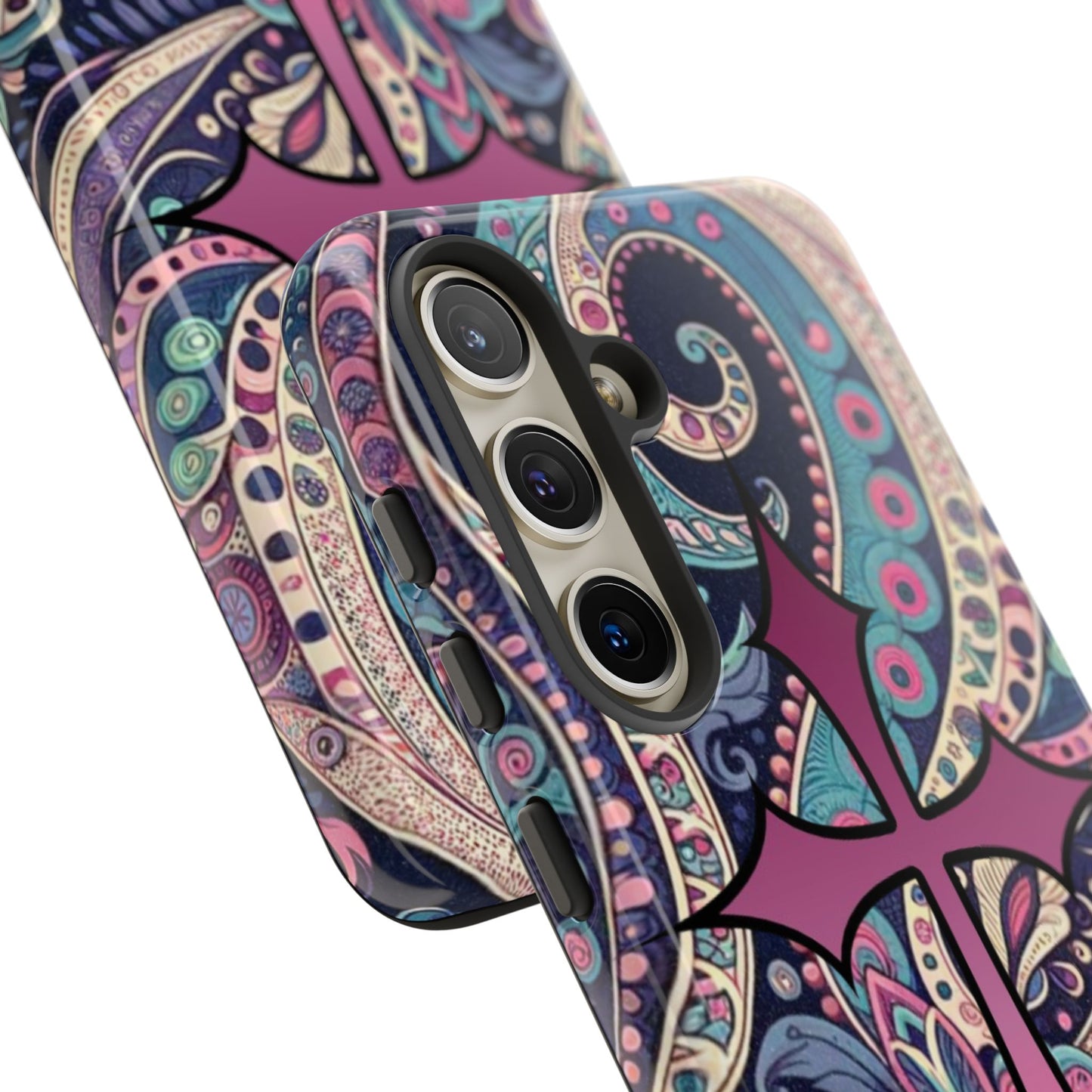 Colorful Cross Phone Case, Tough Phone Cover, Bohemian Style, Unique Gift for Her, Spiritual Design, Easter Accessories