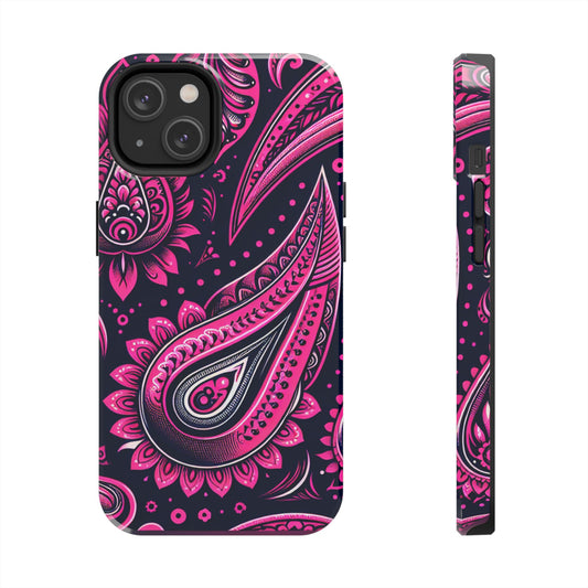 Phone Case - Vibrant Hot Pink Paisley with Black Background