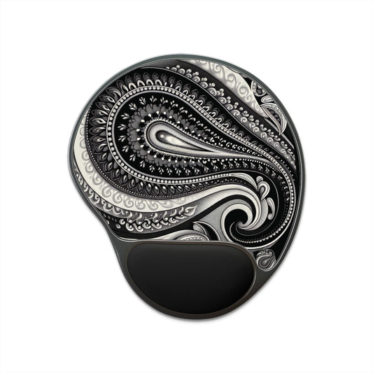 Mouse Pad, Elegant Black and White Paisley, Stylish Desk Accessory with Wrist Rest, Ideal for Office Decor and Computer Gift, Cozy Workspace