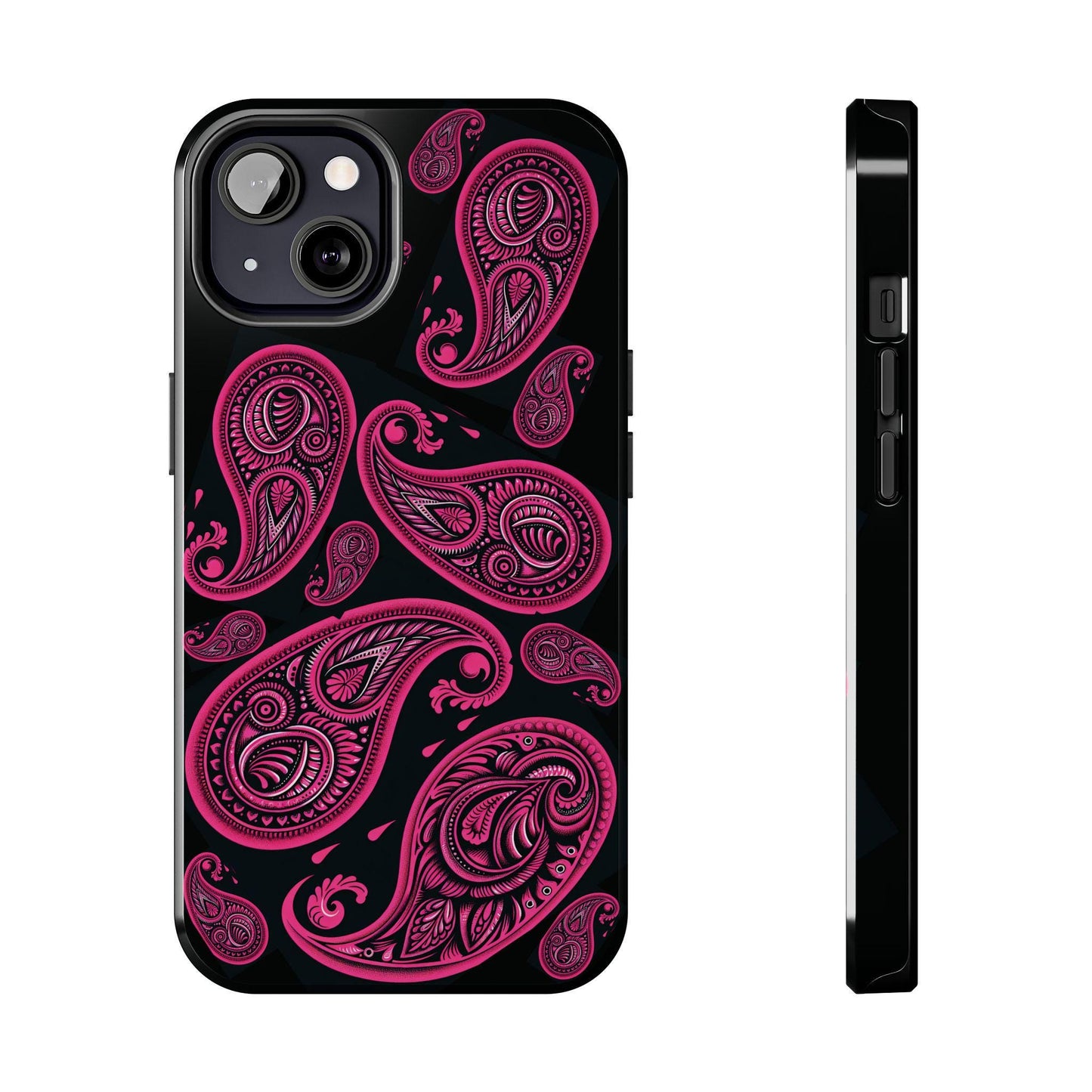 Hot Pink Paisley on black Phone Case