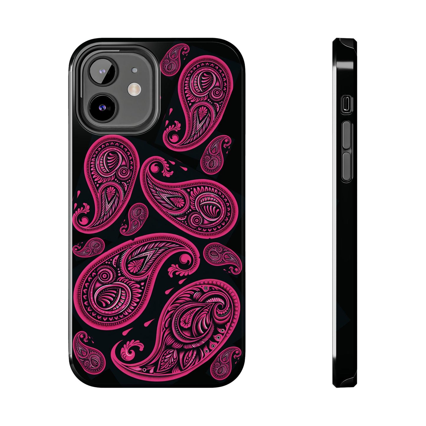 Hot Pink Paisley on black Phone Case
