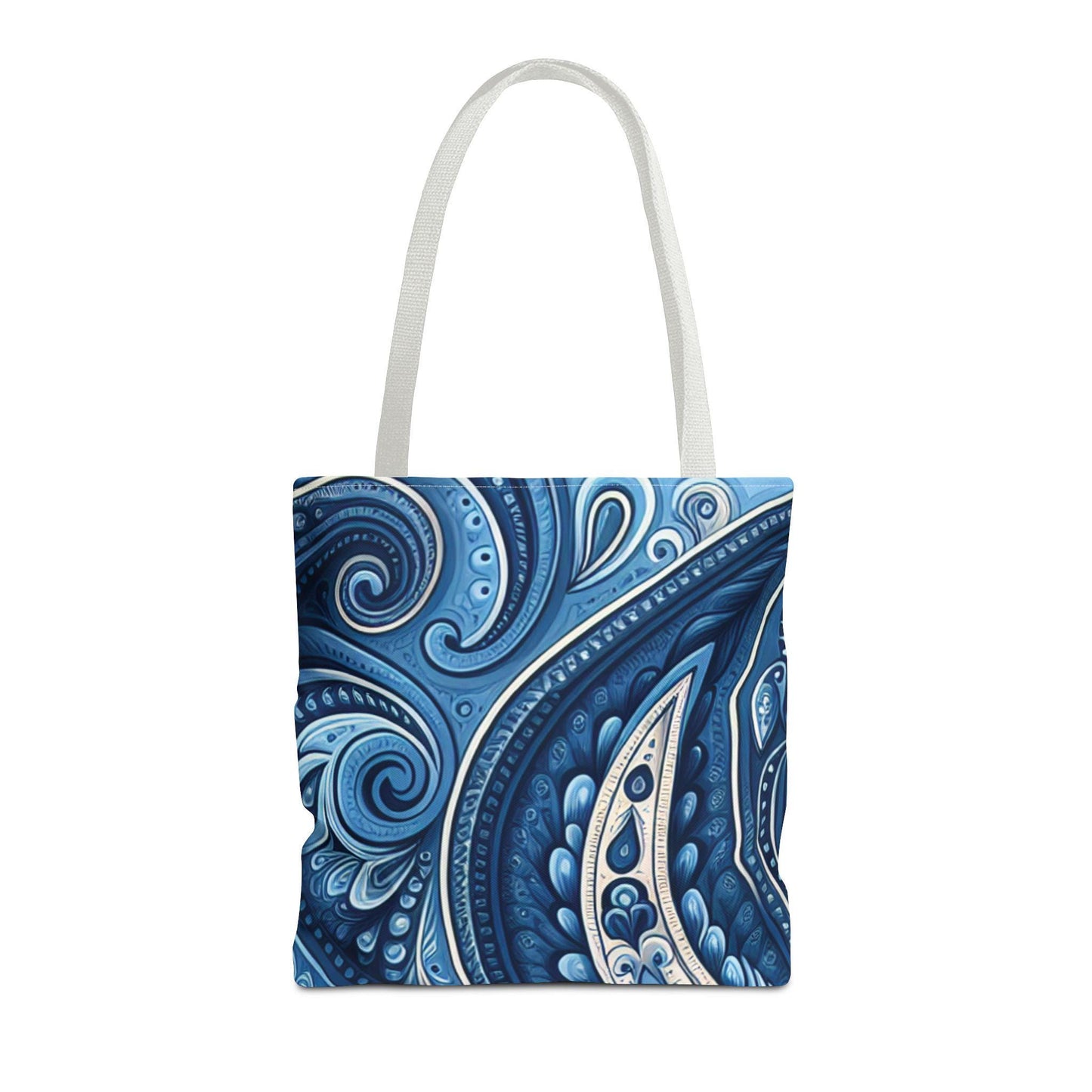 Blue Paisley Tote Bag - Trendy Boho Style School Book Overnight Bag, Chic Personalized Durable Handle Color Choice, Fashion Carryall, Beach