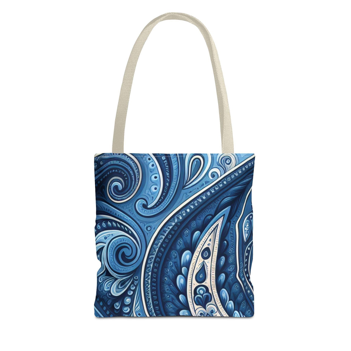 Blue Paisley Tote Bag - Trendy Boho Style School Book Overnight Bag, Chic Personalized Durable Handle Color Choice, Fashion Carryall, Beach